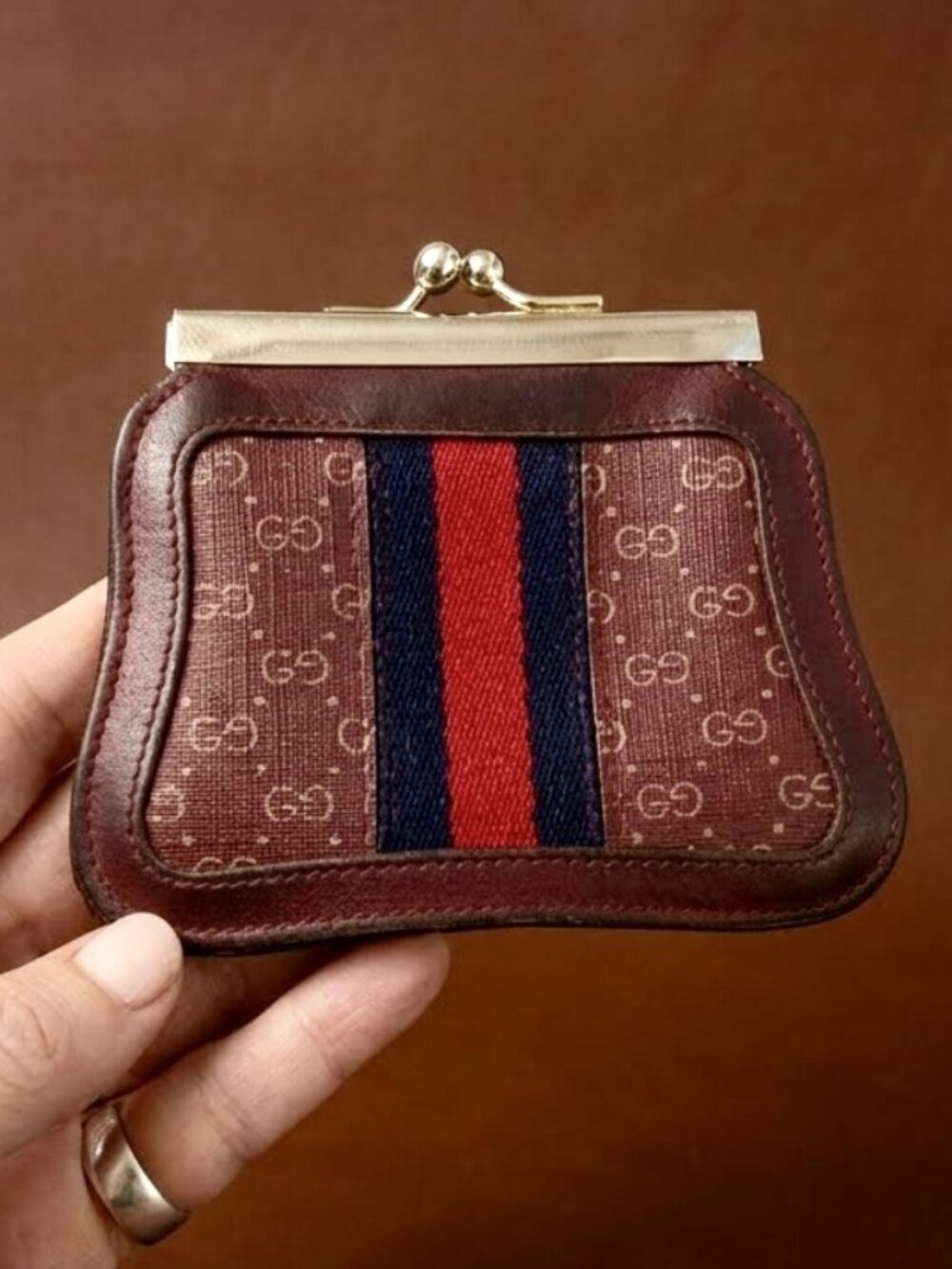 GUCCI Vintage 1970s/1980s Accessory Collection Coin Purse Burgundy Made in Italy